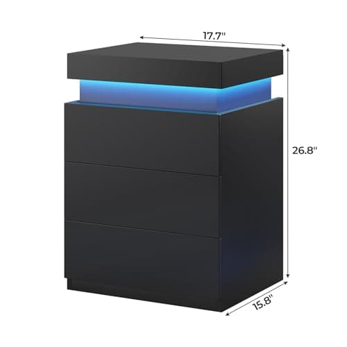 Modern Black Nightstand Set with Charging Station & Drawers