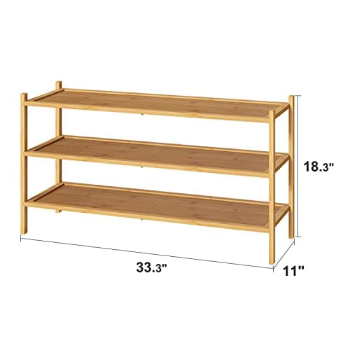 Bamboo 3-Tier Long Shoe Rack for Entryway | Foldable & Stackable Shoe Organizer