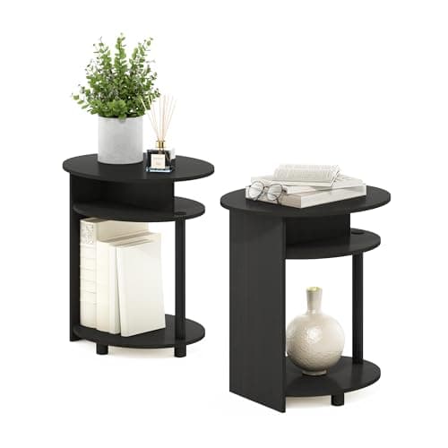 Furinno Jaya Simple Oval End Table - Set of 2, Walnut