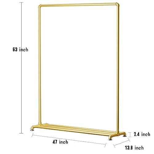 DR.IRON Gold Pipe Clothing Rack with Bottom Shelf & Wheels Modern Closet Organizer