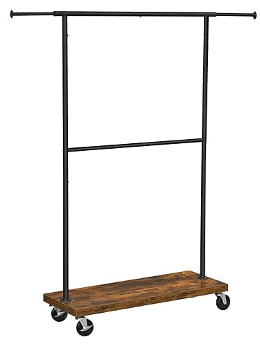 VASAGLE Extendable Clothing Rack with Wheels, Rustic Brown and Black URGR111B01V1