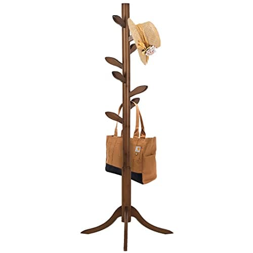 Vintage Brown Freestanding Coat Rack with 8 Hooks, 3-Size Adjustable for Entryway and Bedroom