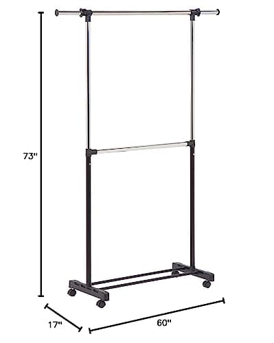 Honey-Can-Do Chrome Adjustable Rolling Double Clothes Rack