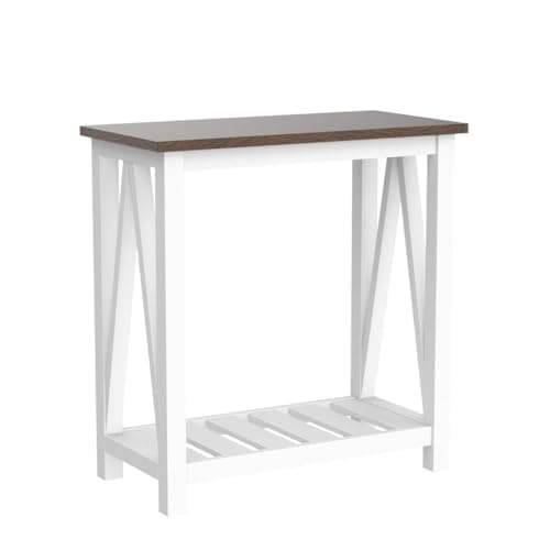 ChooChoo Farmhouse End Table Set of 2, Rustic White Storage Shelf for Living Room, Bedroom