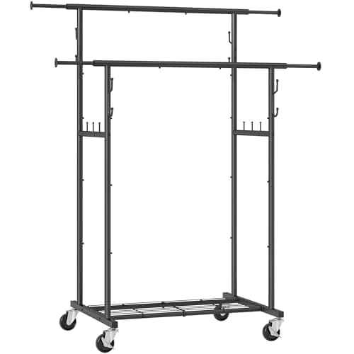 Gewudraw Heavy Duty Rolling Clothes Rack, Black, 64.2inch Chrome