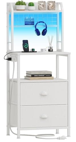 Furologee 41" Tall Nightstand with Charging & Pegboard, White
