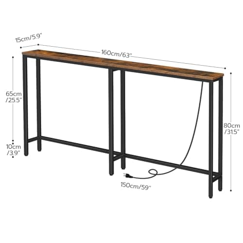 HOOBRO 5.9" Skinny Console Table with Charging Station
