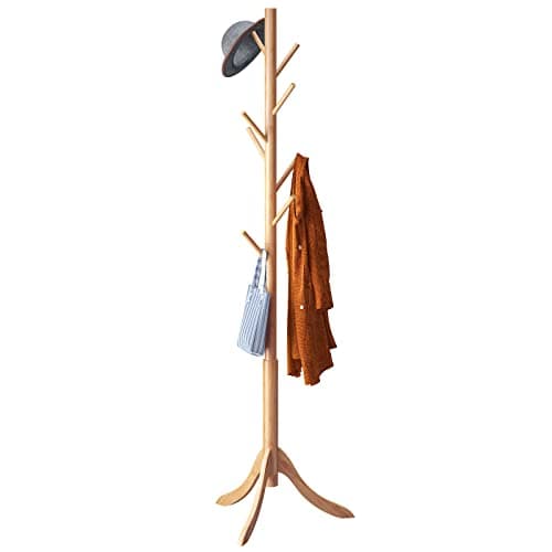 Bamboo Freestanding Coat Rack with 8 Hooks for Entryway (Natural)
