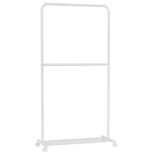 SONGMICS Rolling Double-Rod Clothes Rack, 110 lb Capacity, White