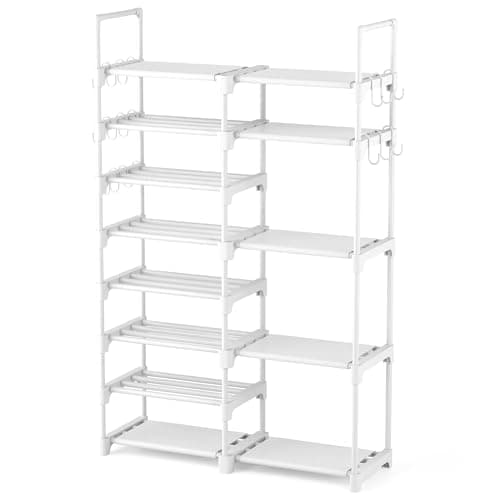 ROJASOP Tall Metal Shoe Rack, 8 Tier, 26-32 Pairs, Space Saving Boot & Shoe Organizer