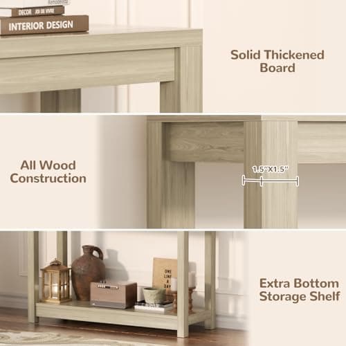 Classical Washed Oak Narrow Entryway Table with Storage, Easy Assembly, 32"