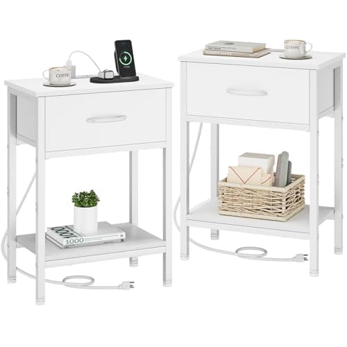 Vagusicc Charging Nightstand Set, Black, 25.4" Tall, Bedside Table with Storage