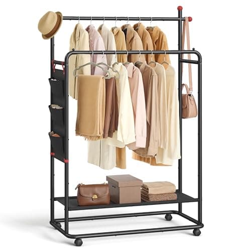SONGMICS Home Double-Rod Clothes Rack with Storage Bag UHSR171B01