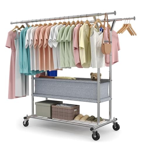 HOKEEPER Heavy Duty Clothing Rack 625LBS Load Adjustable with Wheels & Shelves