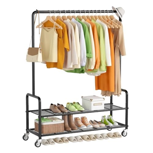 MISSLO Heavy Duty Rolling Clothes Rack with Shelves, White