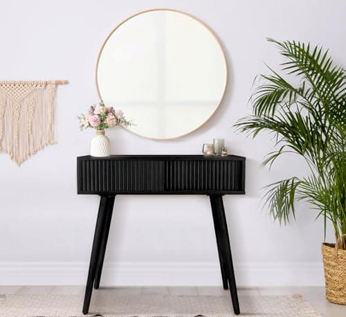 Narrow Boho Console Table, 31" Rattan Entryway Vanity