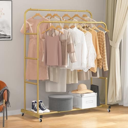 Laiensia Gold Double RodClothing Rack with Wheels