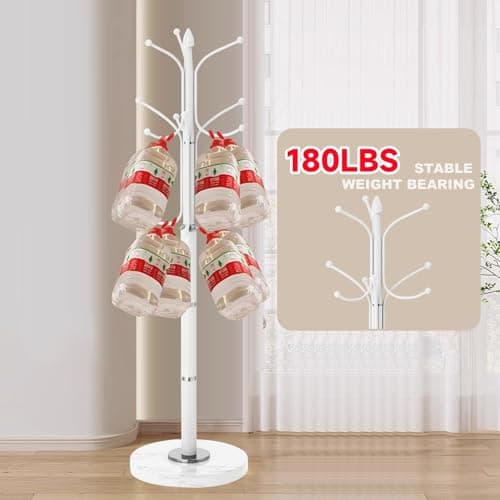Sturdy Modern Metal Coat Rack Stand with 12 Hooks & Natural Marble Base