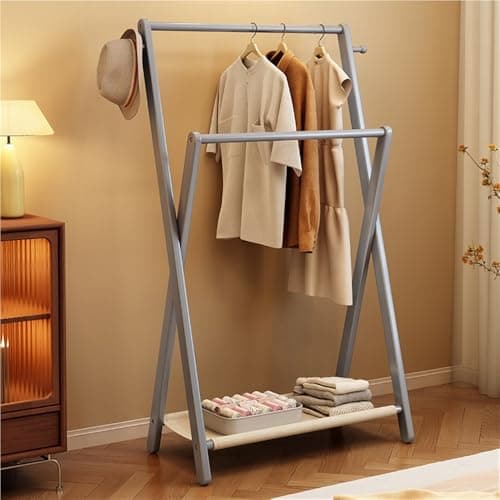 White Foldable Solid Wood Double Rod Clothes Hanger, 81.5cmStorage Rack