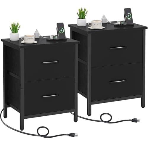 Vagusicc Greige Nightstand Set of 2 with Charging Station