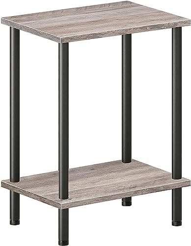 HOOBRO Set of 2 Small Side Tables with 2-Layer Storage, Rustic Brown