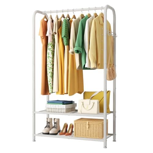 SINGAYE Heavy Duty Portable Clothes Rack with Shelves White