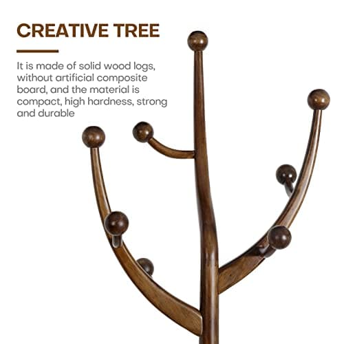 Wooden Coat Rack with 8 Hooks - Creative Tree Branch Design for Entryway, Hallway, Bedroom - Holds up to 160lb