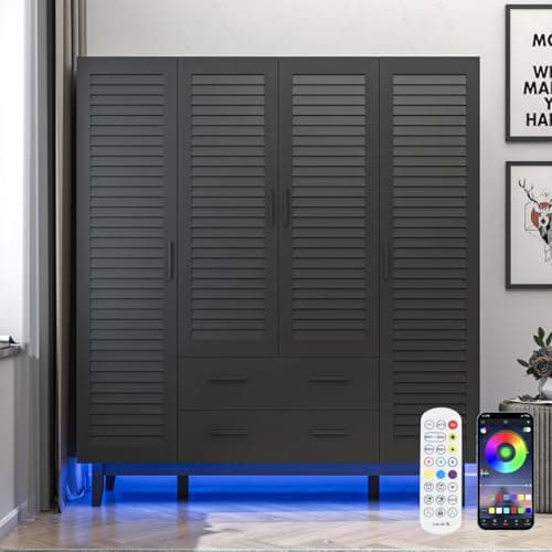 Black 2 Door Armoire Wardrobe with Drawers & LED Lights