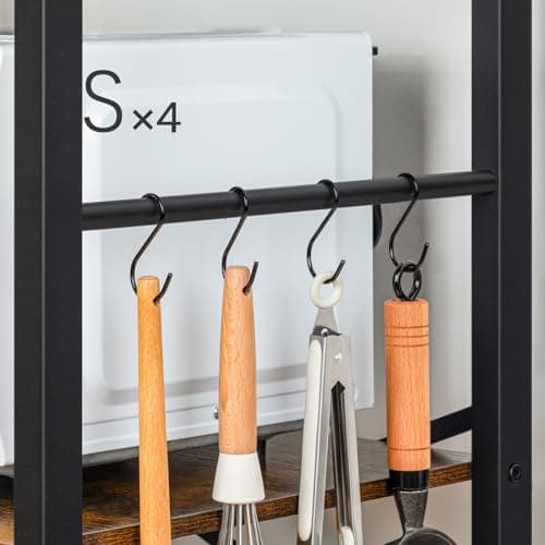 HOOBRO 7-Tier Brown Bakers Rack with Power Outlet & Hooks, Microwave Stand