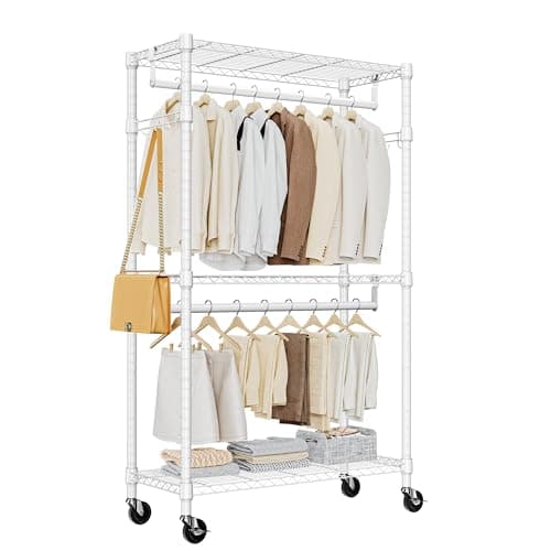 MZG Heavy Duty Rolling Clothes Rack 3 Tiers Adjustable Wire Shelving 17.7"x47.2"x83.6" Chrome