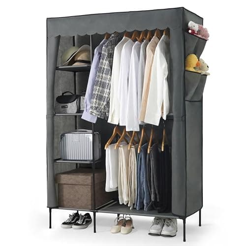 CAPHAUS 44-Inch Covered Clothing Rack, 230LB Heavy-Duty Metal Organizer with Shelves