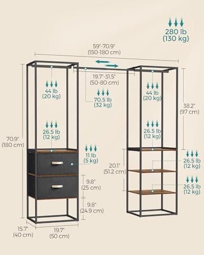 SONGMICS Rustic Brown Freestanding Closet Rack with 2 Drawers & 4 Shelves