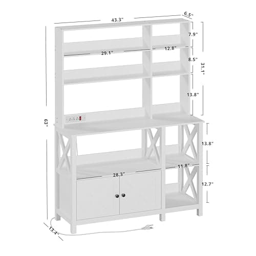 IRONCK 45in Bakers Rack with Power Outlet & Storage, 6-Tier Kitchen Cabinet