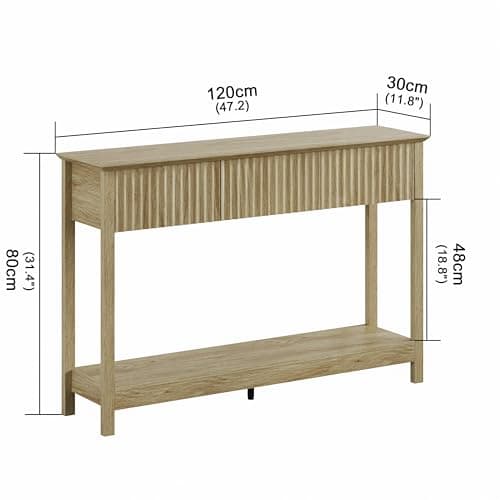 Treocho 47" Fluted Console Table with 3 Drawers, Oak Storage Foyer Table for Entryway, Living Room