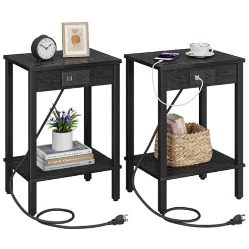 2-Piece End Table Set with Charging Station for Small Spaces