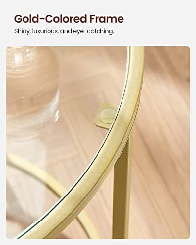 VASAGLE Gold Round Side Table Set, Glass Top Metal Frame, Modern Living Room Furniture