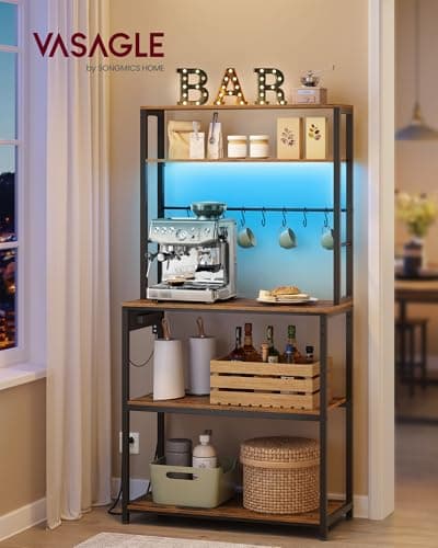VASAGLE Rustic Brown & Matte Black Coffee Bar with LED Lights UKKS050K01