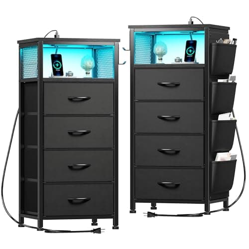 EnHome Black Nightstand Set of 2 with Charging & Storage