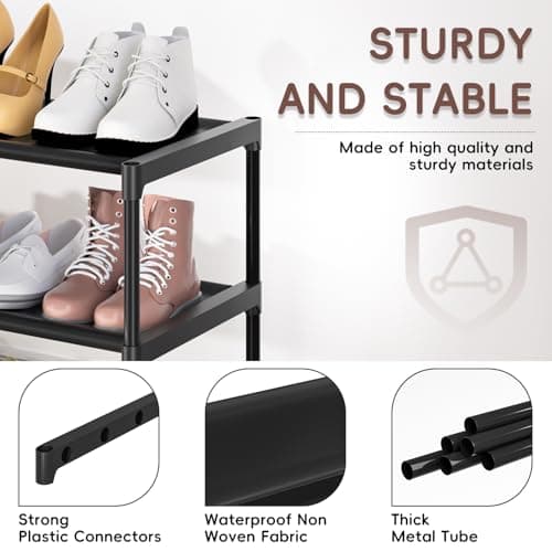 4-Tier Shoe Organizer with Hooks, Sturdy Durable Rack for Closet Entryway, Up to 26 Pairs Space-Saving Shoes Holder