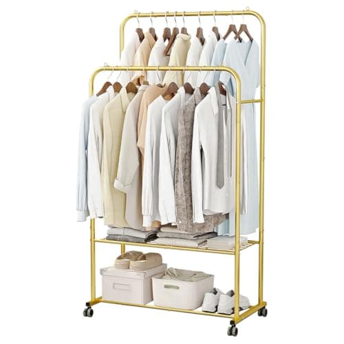 Black Heavy Duty Portable Garment Rack with Metal Shelf for Hanging Coats and Shirts