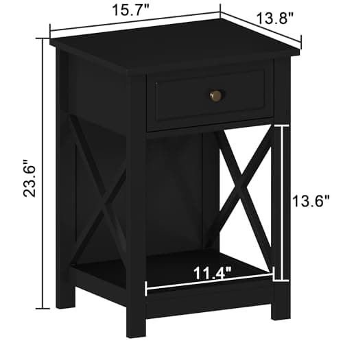 Treocho Black X-Design End Table Set of 2, Modern Nightstand for Small Bedrooms