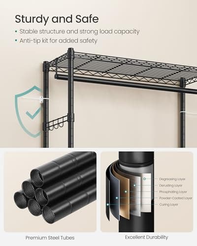 SONGMICS Heavy-Duty Rolling Clothing Rack, Ink Black ULGR414B01