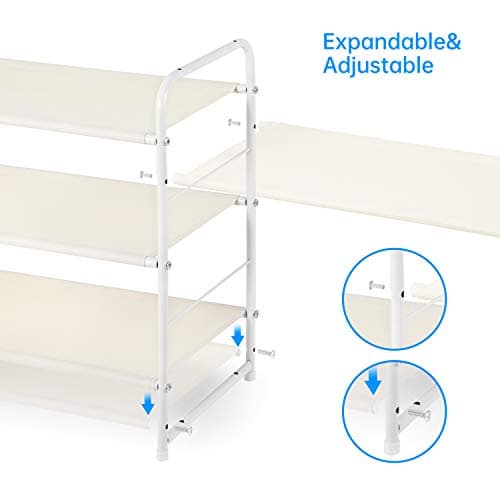 White 3-Tier Expandable Fabric Shoe Storage Organizer
