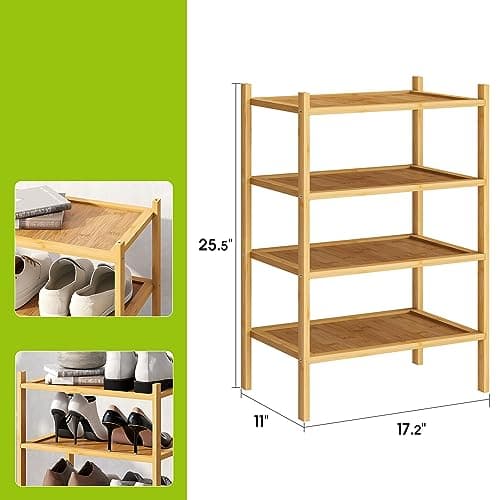 Premium BMOSU 4-Tier Bamboo Shoe Organizer for Hallway Closet Storage