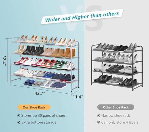 AOODA 4-Tier Bronze Shoe Rack for Wide Shoe Storage (30 Pairs)