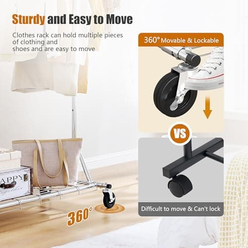 Portable Heavy Duty Clothes Rack for Hanging 200 Clothes with 480 lbs Load Capacity