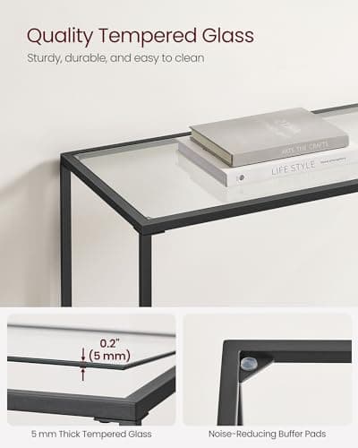 VASAGLE 39.4 Inches Tempered Glass Living Room Console Table, Black