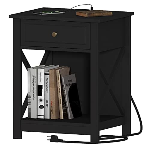 Treocho Farmhouse End Table Set of 2 with Charging Station