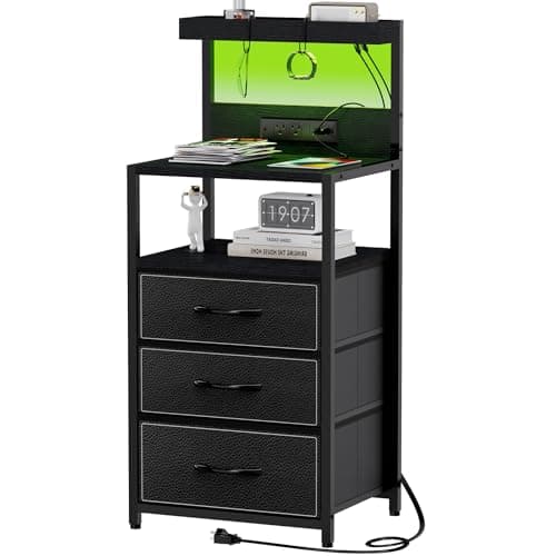 Rustic Brown Nightstand with Charging Station and Storage