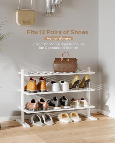 Varhomax Bamboo Shoe Rack, 3-Tier Closet Organizer for Small Spaces